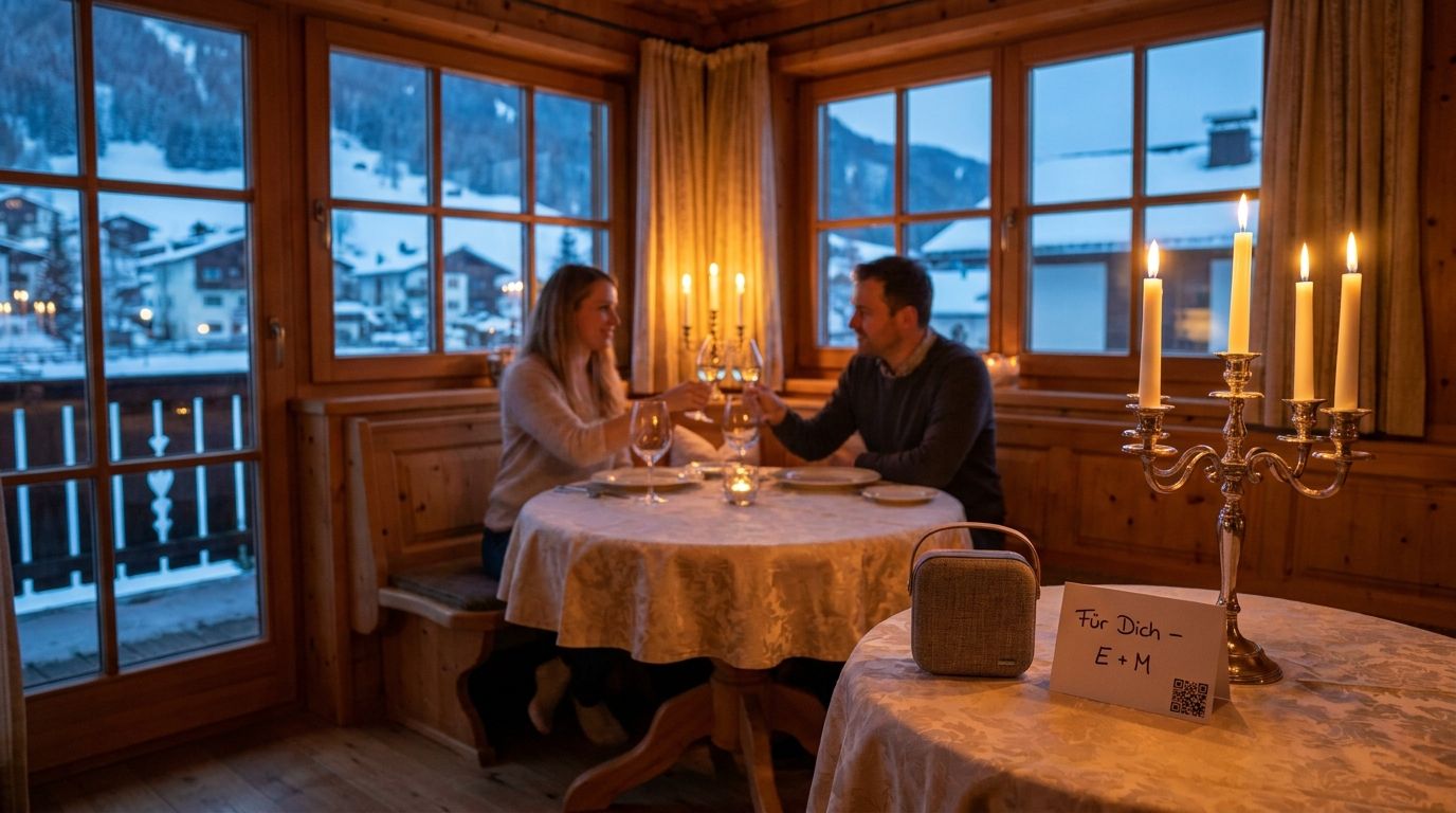 Romantisches Candle-Light-Dinner mit Lautsprecher und Karte