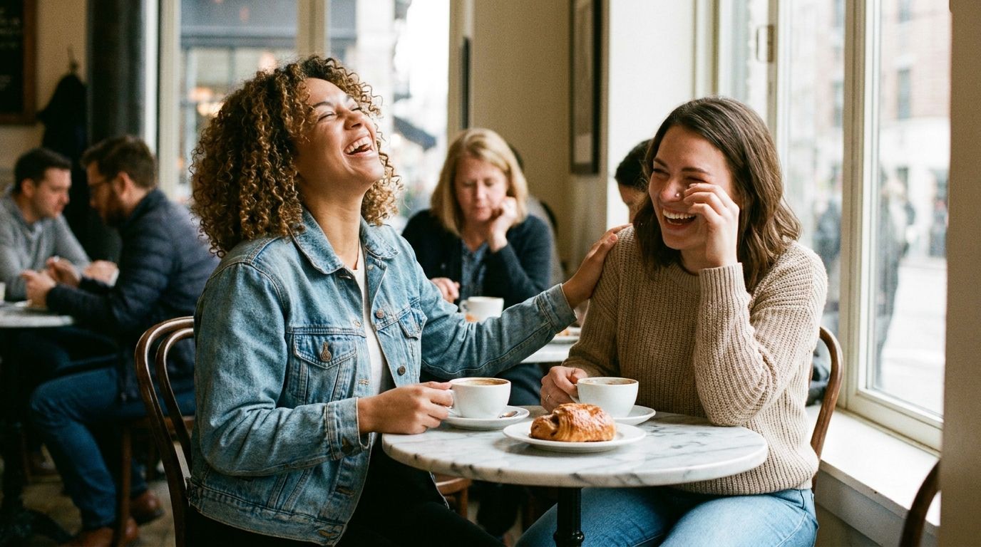 Beste Freundinnen lachen gemeinsam – persönliches Lied als Geschenk